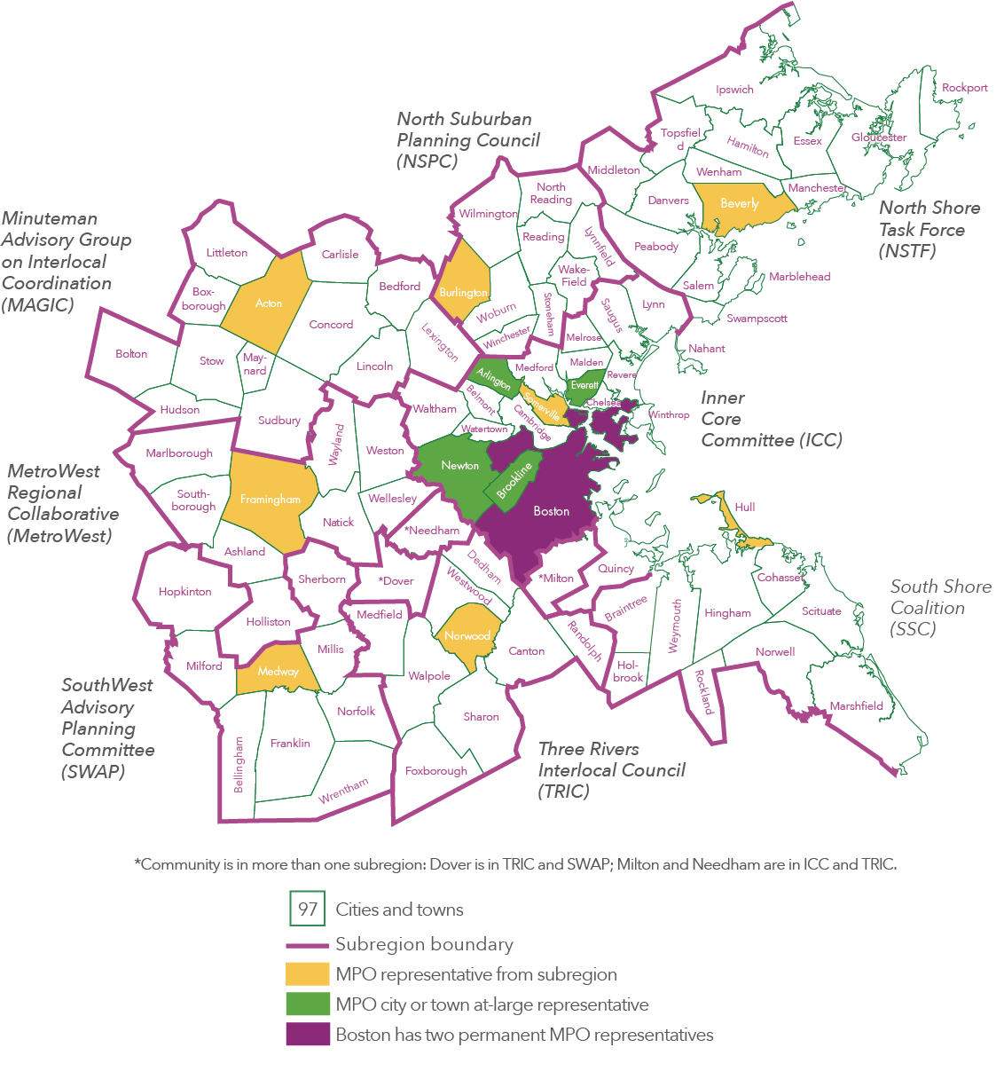 This is a map of the cities and towns in the Boston Region. There are 97 cities and towns within the Boston Region Metropolitan Planning Organization’s planning area